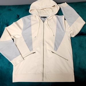 International Concepts Timeless Cream and Grey Zip UpHoodie Mens Size Large